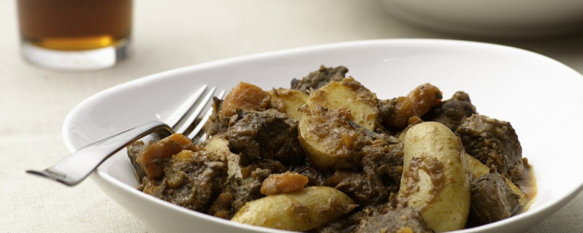 A bowl of beef potato and beer stew.