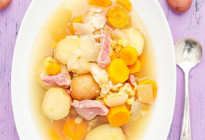 A bowl of pea potato soup