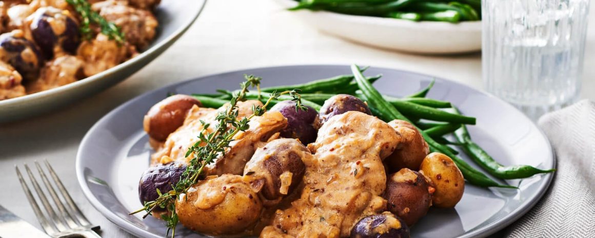 Chicken and potatoes with a nice gravy.