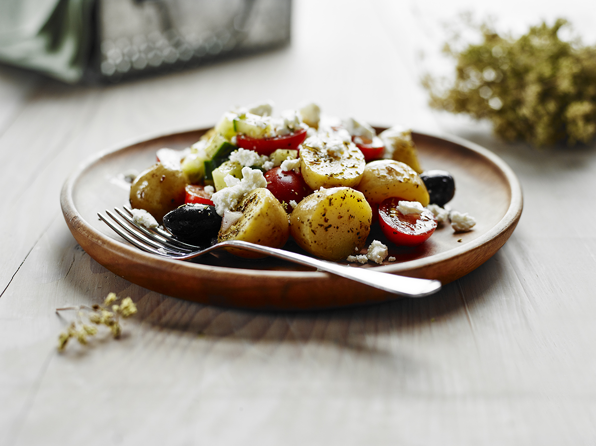 A plate of Greek potato salad.