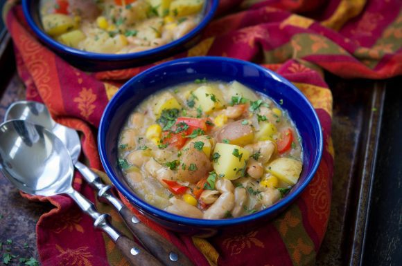A bowl of green chile potato stew.